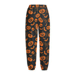 Halloween Pumpkin And Bat Pattern Print Fleece Lined Knit Pants