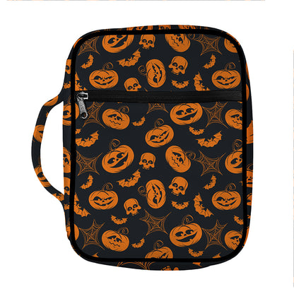 Halloween Pumpkin And Bat Pattern Print Front Pocket Bible Bag