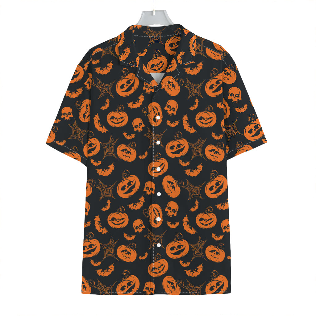 Halloween Pumpkin And Bat Pattern Print Hawaiian Shirt
