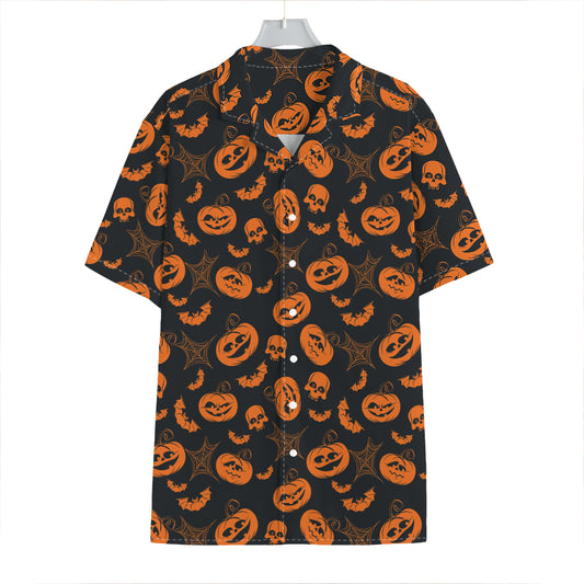 Halloween Pumpkin And Bat Pattern Print Hawaiian Shirt