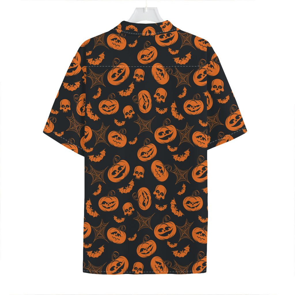 Halloween Pumpkin And Bat Pattern Print Hawaiian Shirt
