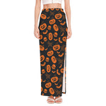 Halloween Pumpkin And Bat Pattern Print High Slit Maxi Skirt