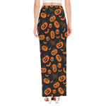 Halloween Pumpkin And Bat Pattern Print High Slit Maxi Skirt