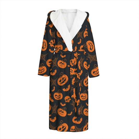 Halloween Pumpkin And Bat Pattern Print Hooded Bathrobe