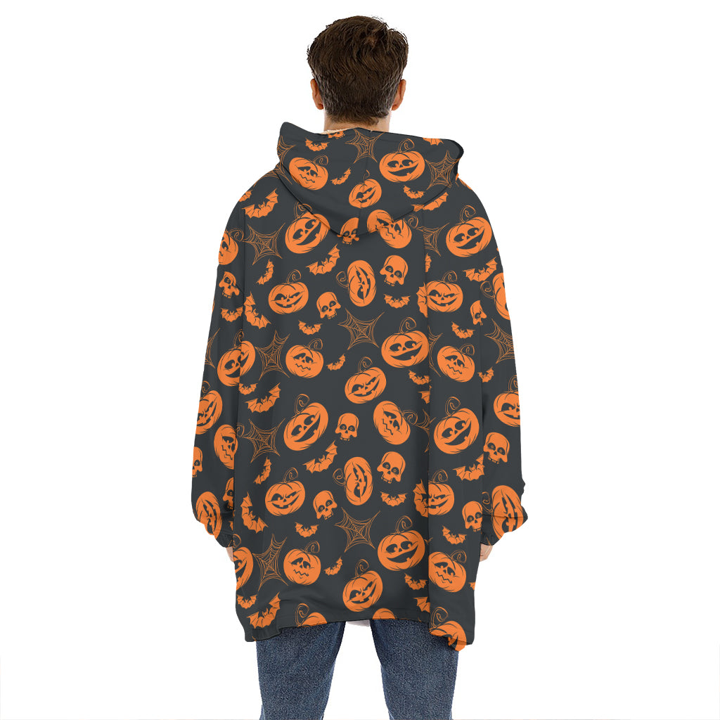 Halloween Pumpkin And Bat Pattern Print Hoodie Blanket