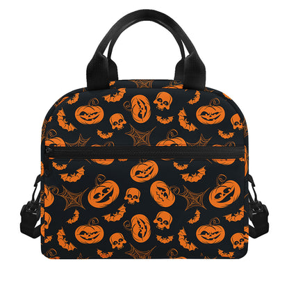 Halloween Pumpkin And Bat Pattern Print Insulated Lunch Bag