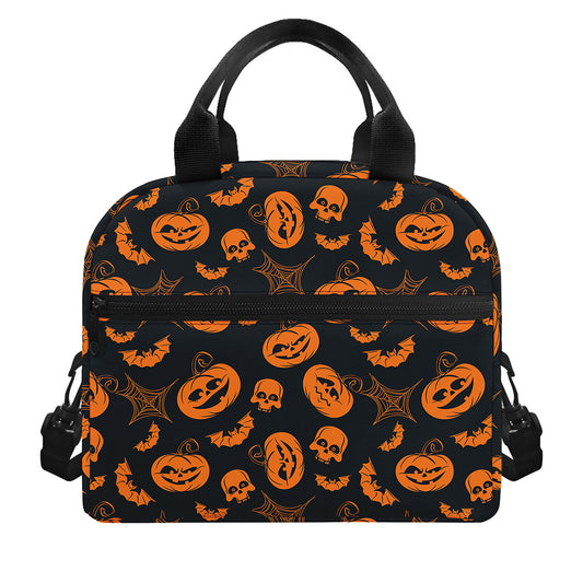 Halloween Pumpkin And Bat Pattern Print Insulated Lunch Bag