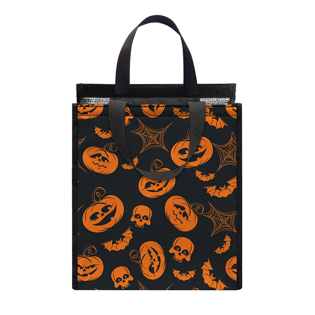 Halloween Pumpkin And Bat Pattern Print Insulated Lunch Tote