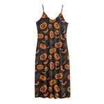 Halloween Pumpkin And Bat Pattern Print Jersey Midi Cami Dress
