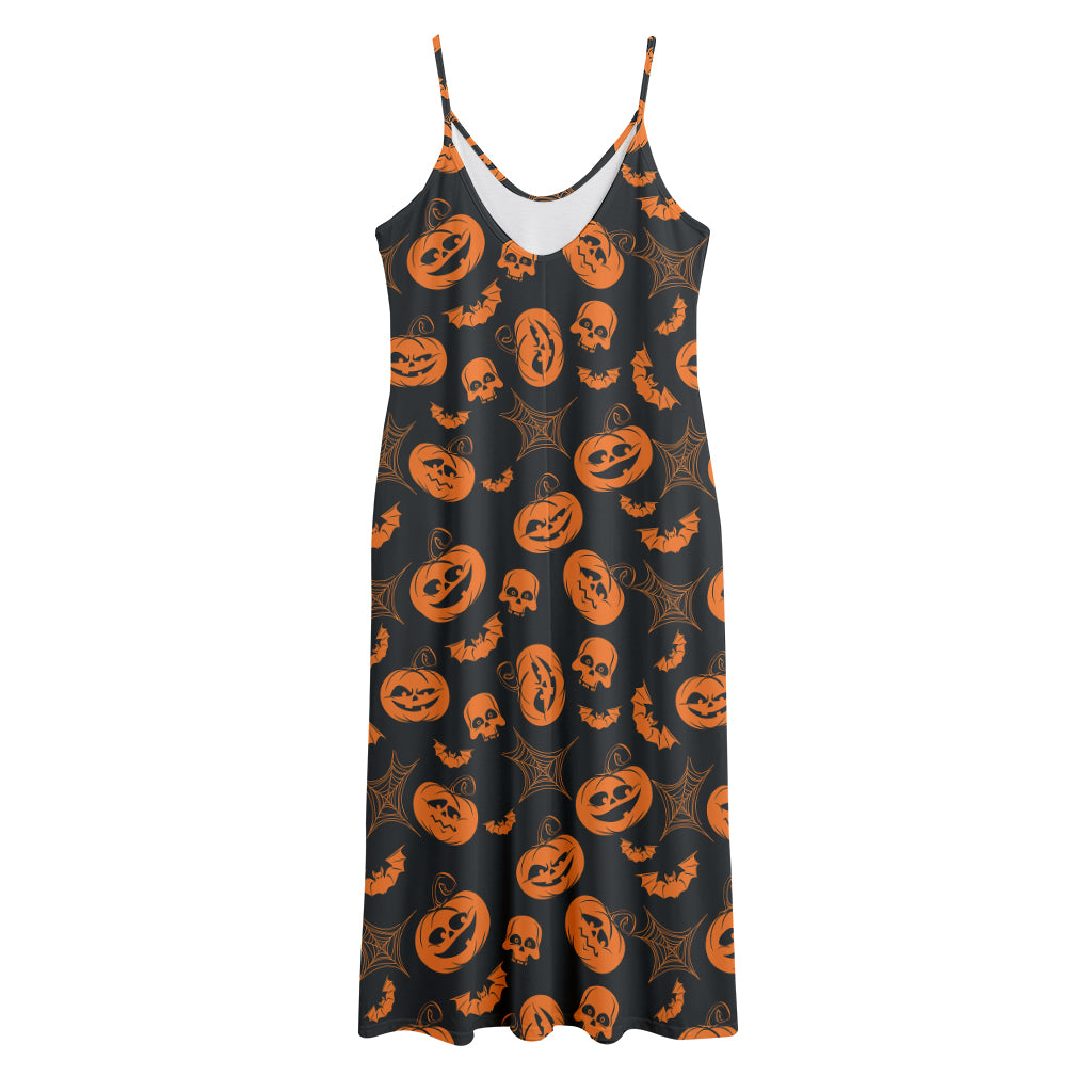 Halloween Pumpkin And Bat Pattern Print Jersey Midi Cami Dress