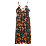 Halloween Pumpkin And Bat Pattern Print Jersey Midi Cami Dress
