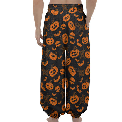 Halloween Pumpkin And Bat Pattern Print Lantern Pants