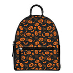 Halloween Pumpkin And Bat Pattern Print Leather Backpack