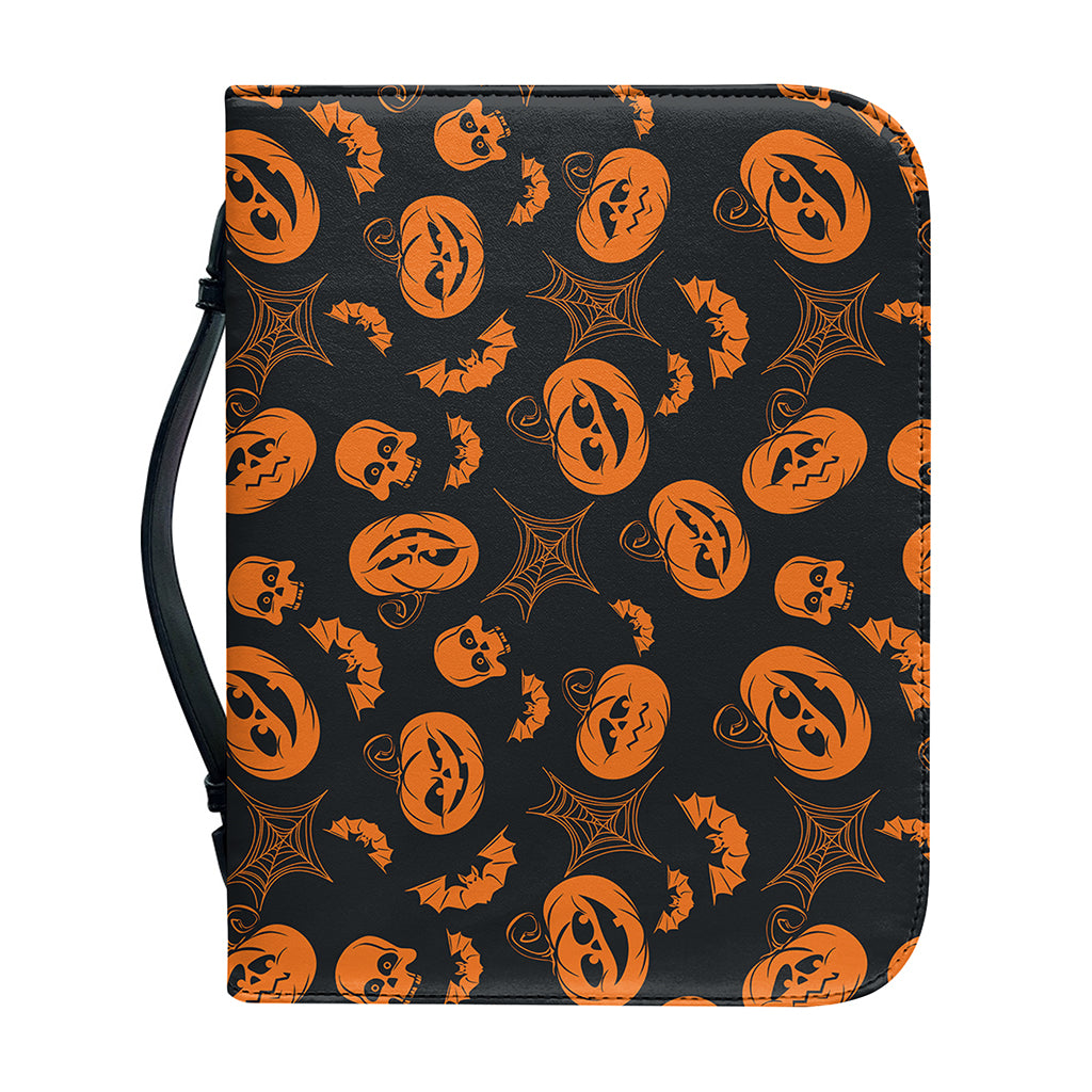 Halloween Pumpkin And Bat Pattern Print Leather Bible Cover
