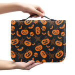 Halloween Pumpkin And Bat Pattern Print Leather Bible Cover