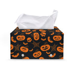 Halloween Pumpkin And Bat Pattern Print Leather Tissue Box Cover