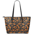 Halloween Pumpkin And Bat Pattern Print Leather Tote Bag With Zipper