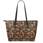 Halloween Pumpkin And Bat Pattern Print Leather Tote Bag