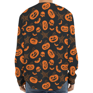 Halloween Pumpkin And Bat Pattern Print Long Sleeve Baseball Jersey