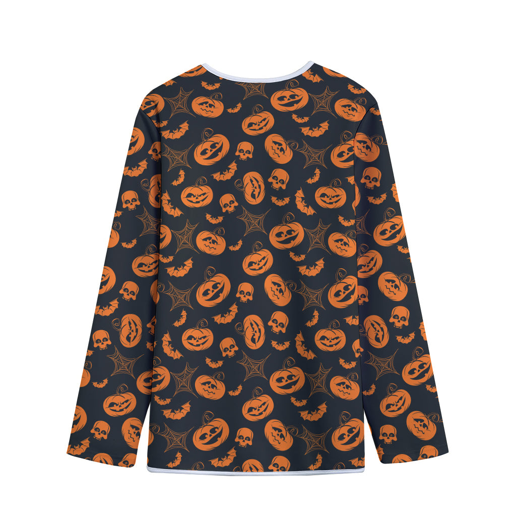 Halloween Pumpkin And Bat Pattern Print Long Sleeve Short Coat