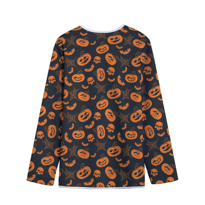 Halloween Pumpkin And Bat Pattern Print Long Sleeve Short Coat