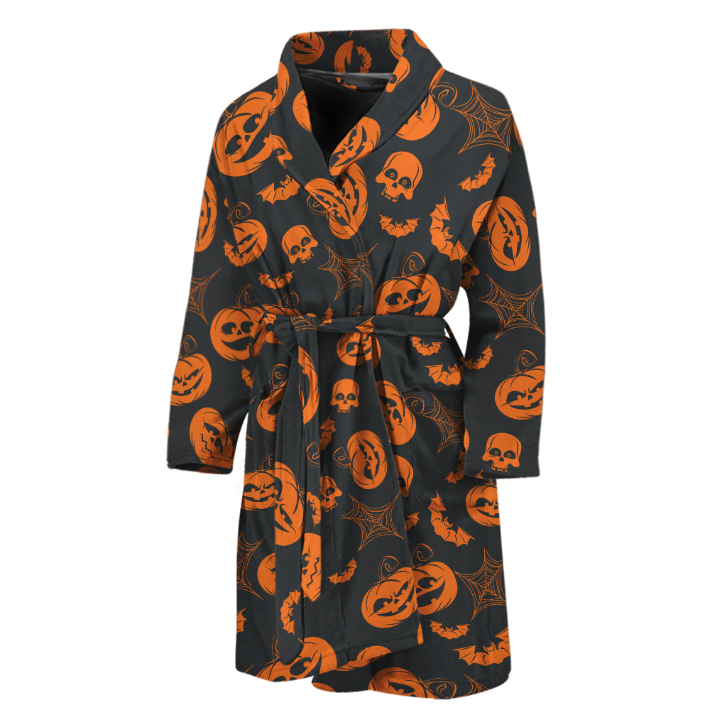 Halloween Pumpkin And Bat Pattern Print Men's Bathrobe