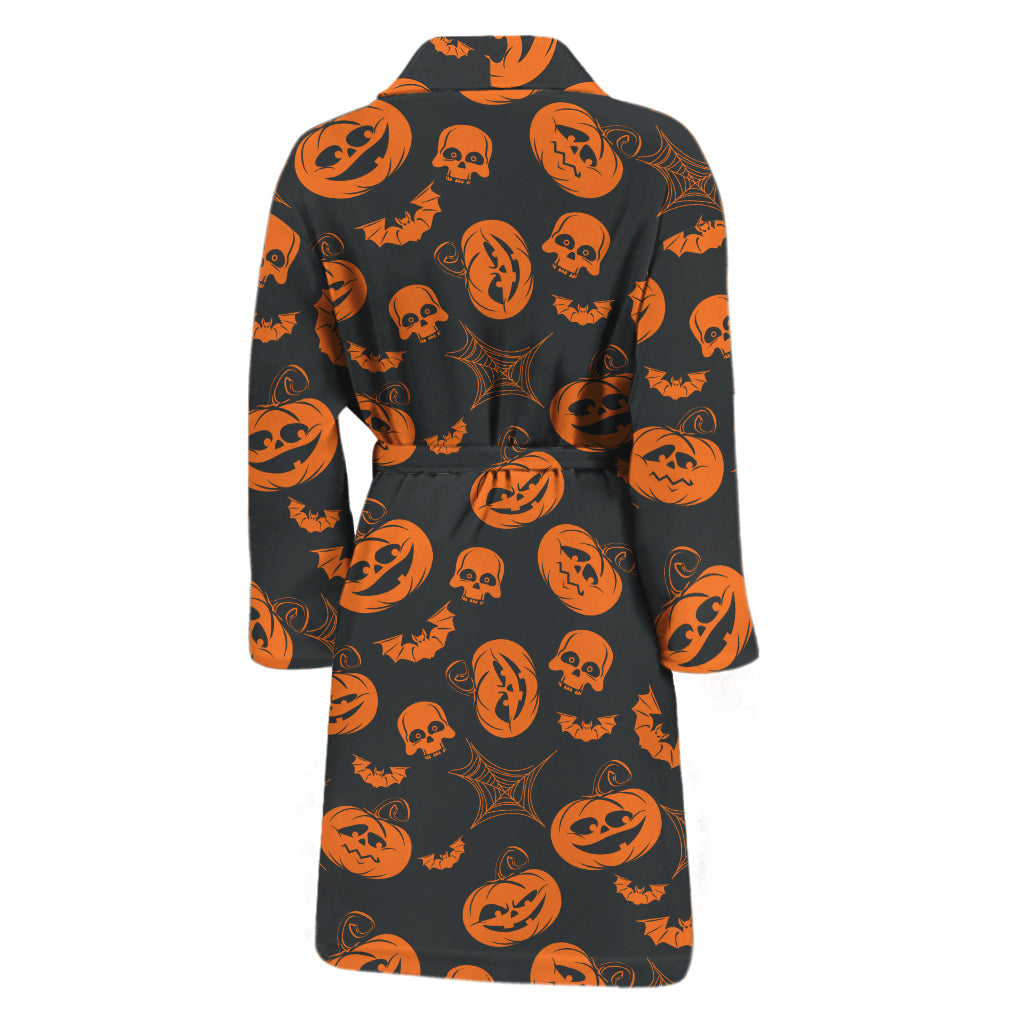 Halloween Pumpkin And Bat Pattern Print Men's Bathrobe