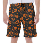 Halloween Pumpkin And Bat Pattern Print Men's Beach Shorts