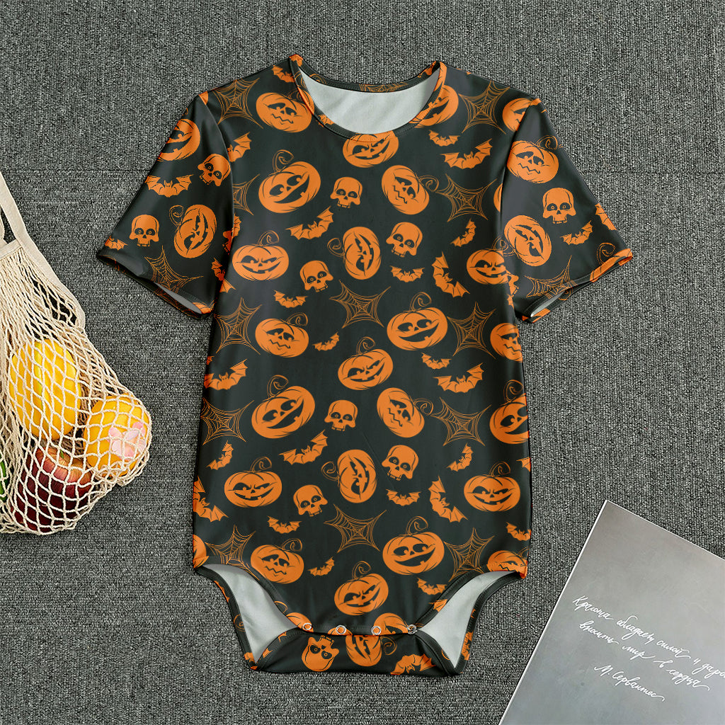 Halloween Pumpkin And Bat Pattern Print Men's Bodysuit
