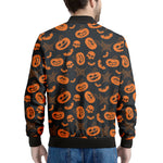 Halloween Pumpkin And Bat Pattern Print Men's Bomber Jacket