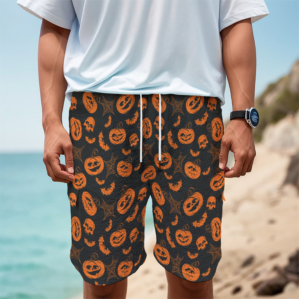Halloween Pumpkin And Bat Pattern Print Men's Cargo Shorts