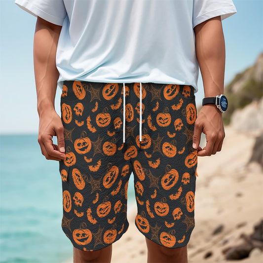 Halloween Pumpkin And Bat Pattern Print Men's Cargo Shorts
