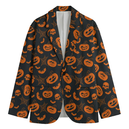 Halloween Pumpkin And Bat Pattern Print Men's Cotton Blazer