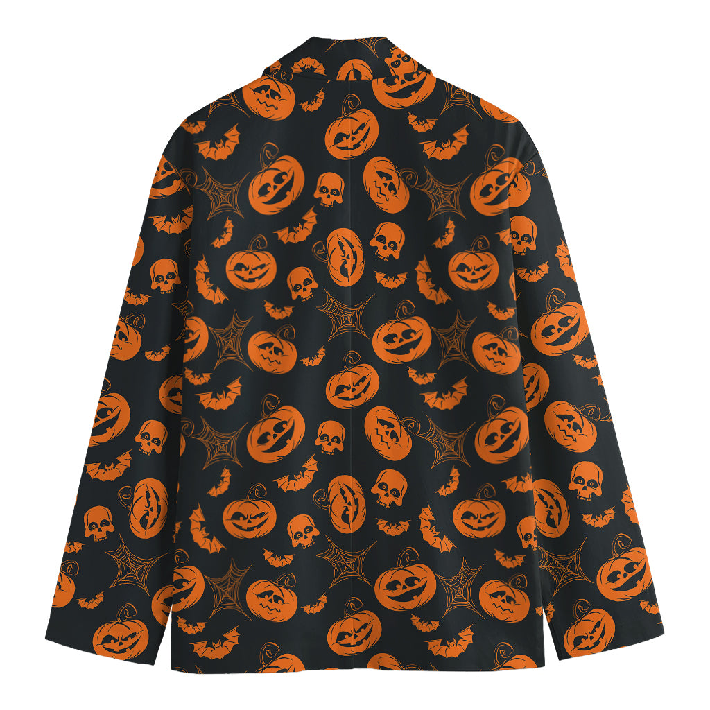 Halloween Pumpkin And Bat Pattern Print Men's Cotton Blazer