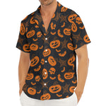 Halloween Pumpkin And Bat Pattern Print Men's Deep V-Neck Shirt