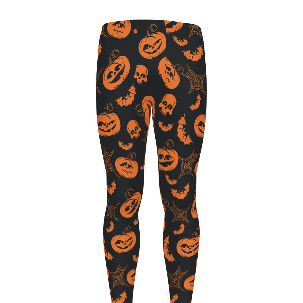 Halloween Pumpkin And Bat Pattern Print Men's leggings