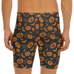 Halloween Pumpkin And Bat Pattern Print Men's Long Boxer Briefs
