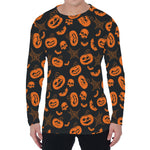 Halloween Pumpkin And Bat Pattern Print Men's Long Sleeve T-Shirt