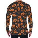 Halloween Pumpkin And Bat Pattern Print Men's Long Sleeve T-Shirt