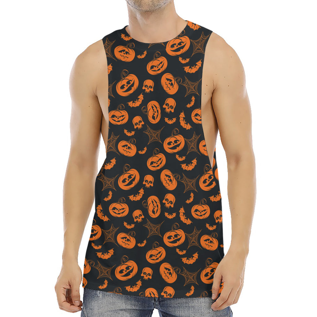 Halloween Pumpkin And Bat Pattern Print Men's Muscle Tank Top