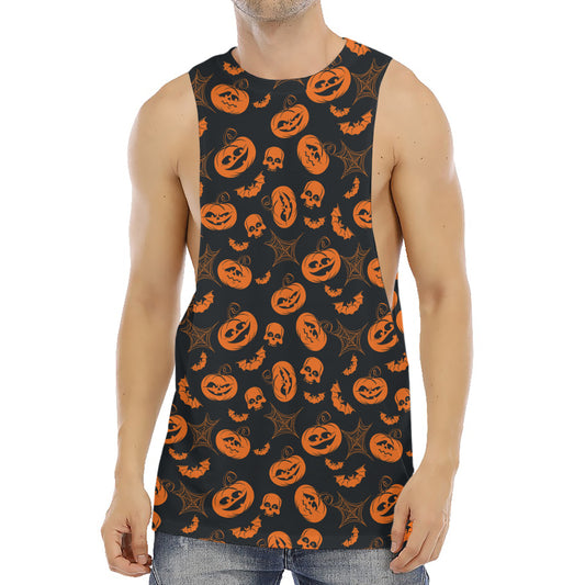 Halloween Pumpkin And Bat Pattern Print Men's Muscle Tank Top
