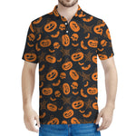 Halloween Pumpkin And Bat Pattern Print Men's Polo Shirt
