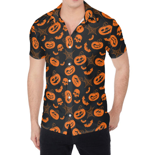 Halloween Pumpkin And Bat Pattern Print Men's Shirt