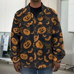 Halloween Pumpkin And Bat Pattern Print Men's Shirt Jacket
