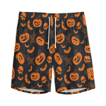 Halloween Pumpkin And Bat Pattern Print Men's Sports Shorts