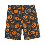 Halloween Pumpkin And Bat Pattern Print Men's Sports Shorts