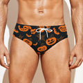 Halloween Pumpkin And Bat Pattern Print Men's Swim Briefs