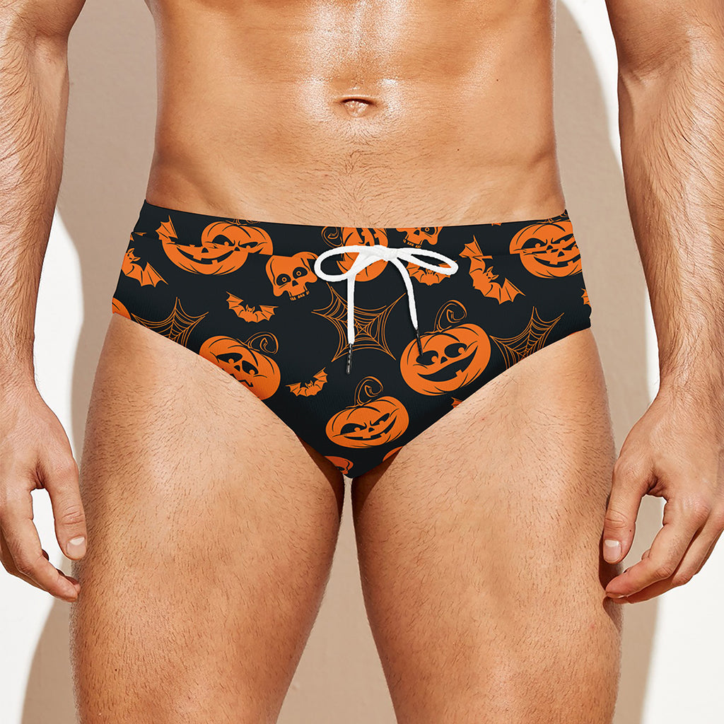 Halloween Pumpkin And Bat Pattern Print Men's Swim Briefs