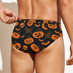 Halloween Pumpkin And Bat Pattern Print Men's Swim Briefs