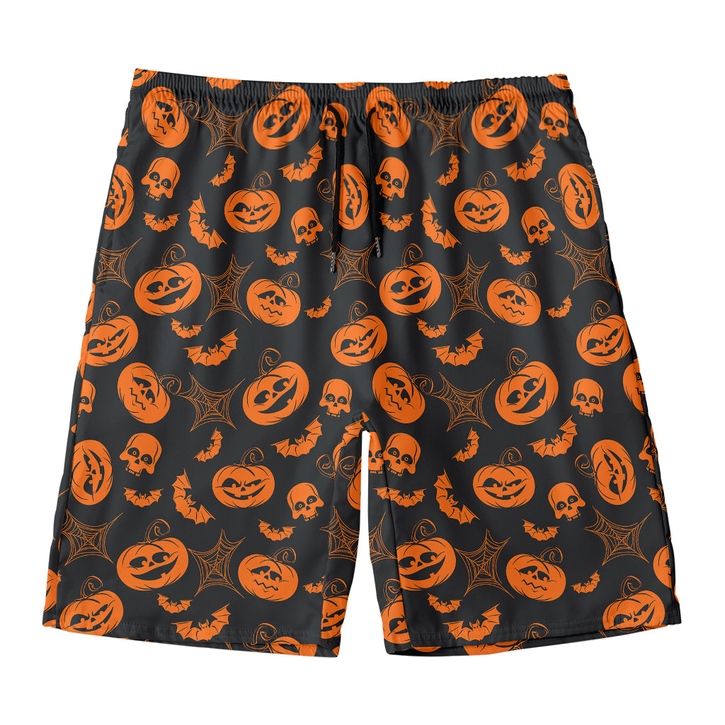 Halloween Pumpkin And Bat Pattern Print Men's Swim Trunks